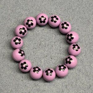 Flower Beaded Stretch Bracelet 7 In Light Purple Black Boho Fun Retro Vintage